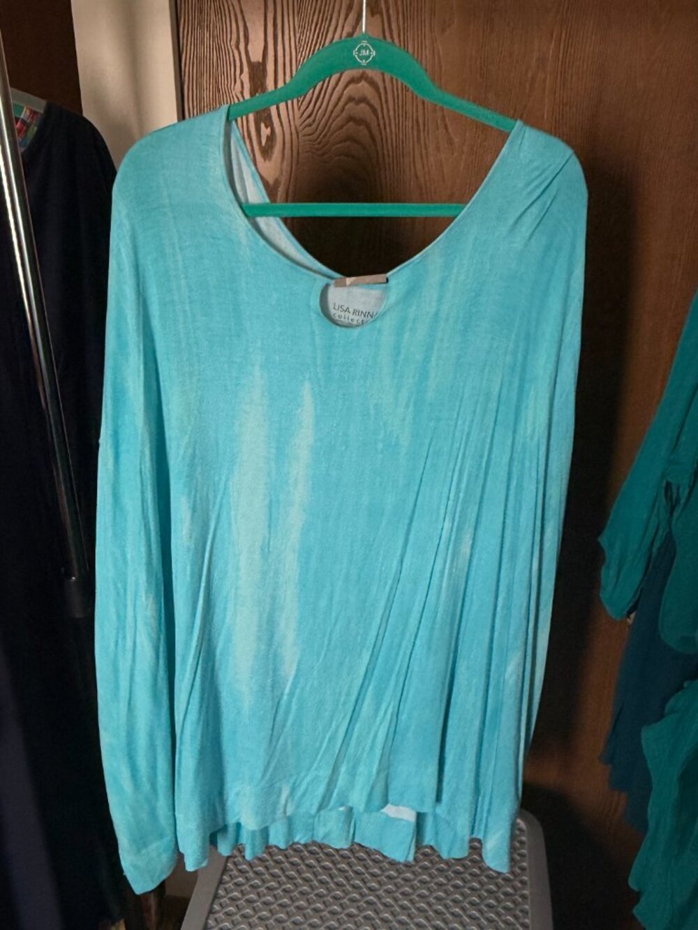 Lisa Rinna Collection 2X Aqua Keyhole Draped Top